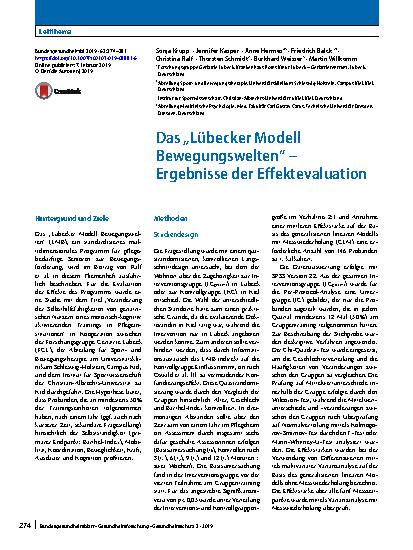 Vorschauseite 1: Das „Lübecker Modell Bewegungswelten“ – Ergebnisse der Effektevaluation