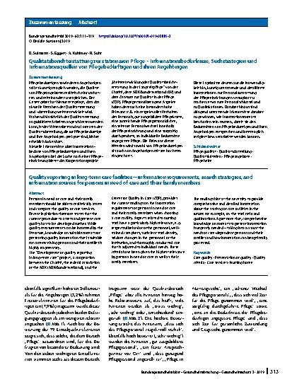 Vorschauseite 3: Qualitätsberichterstattung zur stationären Pflege – Informationsbedürfnisse, Suchstrategien und Informationsquellen von Pflegebedürftigen und ihren Angehörigen