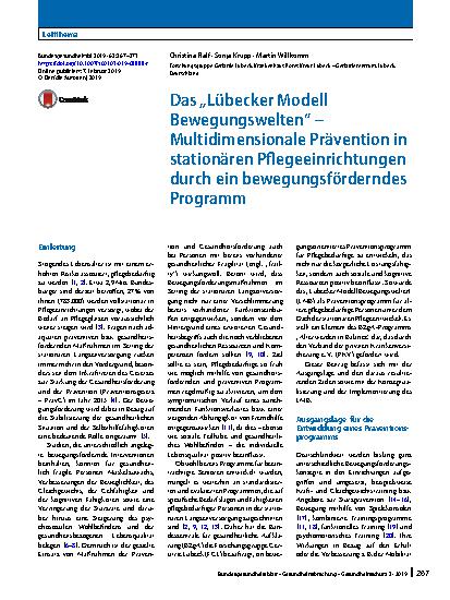 Vorschauseite 1: Das „Lübecker Modell Bewegungswelten“ – Multidimensionale Prävention in stationären Pflegeeinrichtungen durch ein bewegungsförderndes Programm