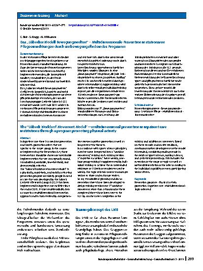 Vorschauseite 3: Das „Lübecker Modell Bewegungswelten“ – Multidimensionale Prävention in stationären Pflegeeinrichtungen durch ein bewegungsförderndes Programm