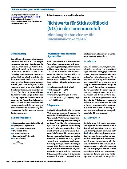Vorschauseite 1: Richtwerte für Stickstoffdioxid (NO2) in der Innenraumluft
