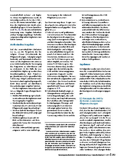 Vorschauseite 2: Erfolgsfaktoren und Hemmnisse bei der Implementation des Lübecker Modell Bewegungswelten in stationären Pflegeeinrichtungen – Ergebnisse der wissenschaftlichen Evaluation