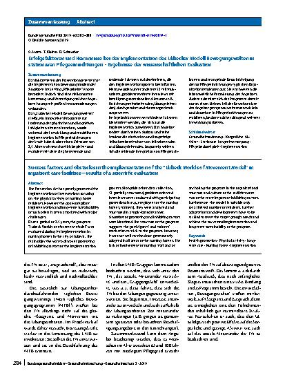 Vorschauseite 3: Erfolgsfaktoren und Hemmnisse bei der Implementation des Lübecker Modell Bewegungswelten in stationären Pflegeeinrichtungen – Ergebnisse der wissenschaftlichen Evaluation