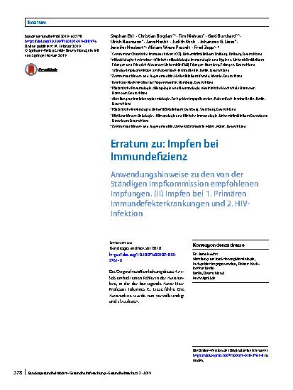 Vorschauseite 1: Erratum zu: Impfen bei Immundefizienz