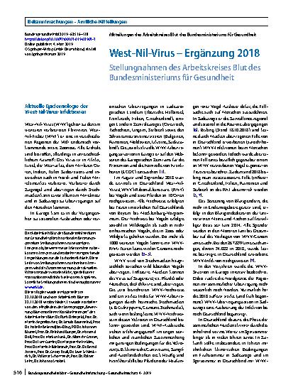 Vorschauseite 1: West-Nil-Virus – Ergänzung 2018