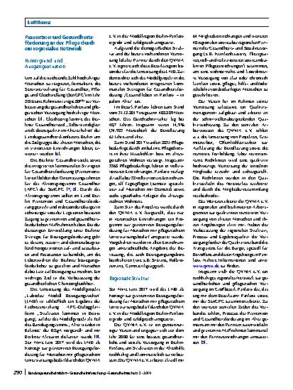 Vorschauseite 2: Umsetzung des Lübecker Modells Bewegungswelten in der Pflege. Kooperation auf kommunaler Ebene zur Stärkung von Prävention und Gesundheitsförderung in Berlin-Pankow