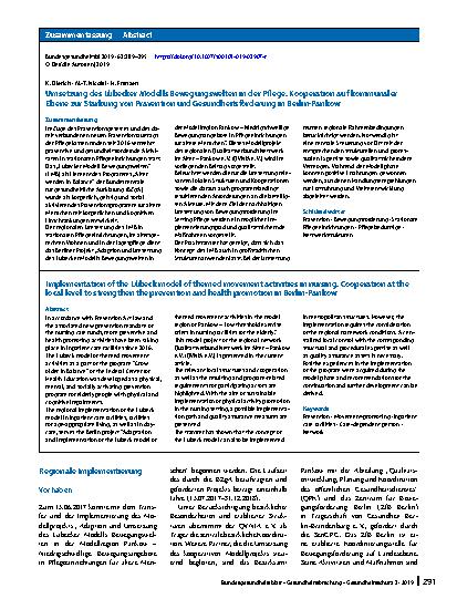 Vorschauseite 3: Umsetzung des Lübecker Modells Bewegungswelten in der Pflege. Kooperation auf kommunaler Ebene zur Stärkung von Prävention und Gesundheitsförderung in Berlin-Pankow