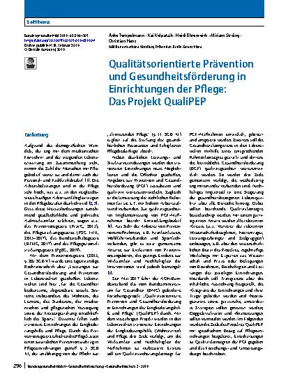 Vorschauseite 1: Qualitätsorientierte Prävention und Gesundheitsförderung in Einrichtungen der Pflege: Das Projekt QualiPEP