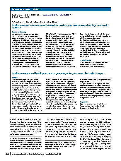 Vorschauseite 3: Qualitätsorientierte Prävention und Gesundheitsförderung in Einrichtungen der Pflege: Das Projekt QualiPEP