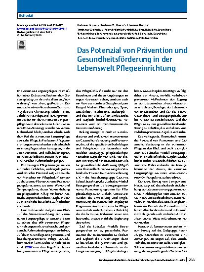 Vorschauseite 1: Das Potenzial von Prävention und Gesundheitsförderung in der Lebenswelt Pflegeeinrichtung