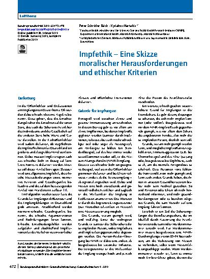 Vorschauseite 1: Impfethik – Eine Skizze moralischer Herausforderungen und ethischer Kriterien