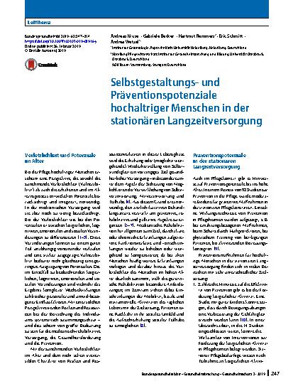 Vorschauseite 1: Selbstgestaltungsund Präventionspotenziale hochaltriger Menschen in der stationären Langzeitversorgung