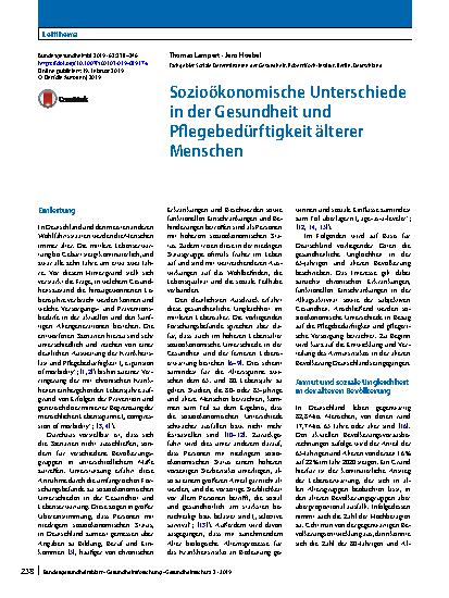 Vorschauseite 1: Sozioökonomische Unterschiede in der Gesundheit und Pflegebedürftigkeit älterer Menschen