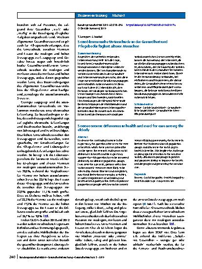 Vorschauseite 3: Sozioökonomische Unterschiede in der Gesundheit und Pflegebedürftigkeit älterer Menschen