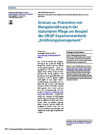Vorschauseite 1: Erratum zu: Prävention von Mangelernährung in der stationären Pflege am Beispiel des DNQP-Expertenstandards „Ernährungsmanagement“
