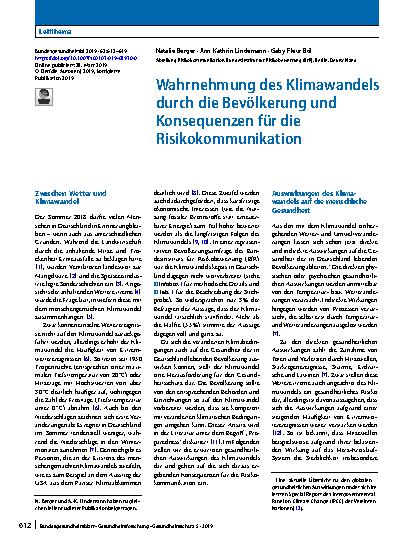 Vorschauseite 1: Wahrnehmung des Klimawandels durch die Bevölkerung und Konsequenzen für die Risikokommunikation