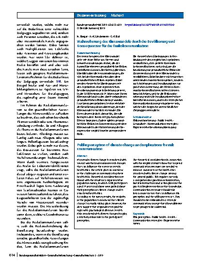 Vorschauseite 3: Wahrnehmung des Klimawandels durch die Bevölkerung und Konsequenzen für die Risikokommunikation