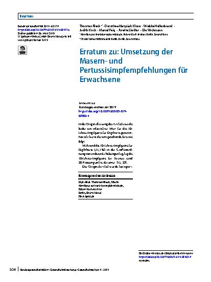 Vorschauseite 1: Erratum zu: Umsetzung der Masernund Pertussisimpfempfehlungen für Erwachsene