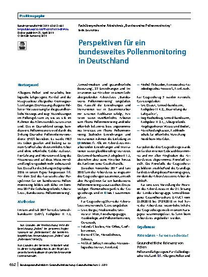 Vorschauseite 1: Perspektiven für ein bundesweites Pollenmonitoring in Deutschland