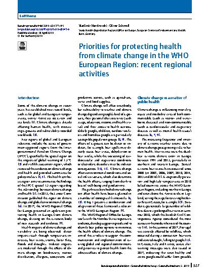 Vorschauseite 1: Priorities for protecting health from climate change in the WHO European Region: recent regional activities