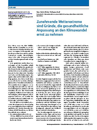 Vorschauseite 1: Zunehmende Wetterextreme sind Gründe, die gesundheitliche Anpassung an den Klimawandel ernst zu nehmen