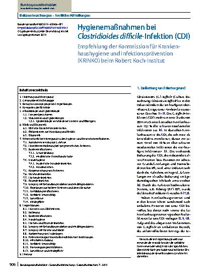 Vorschauseite 1: Hygienemaßnahmen bei Clostridioides difficile-Infektion (CDI)