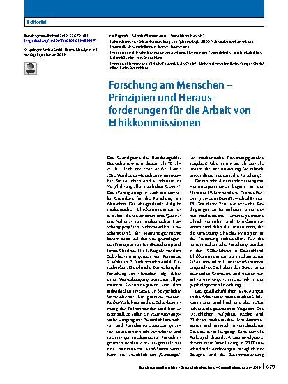 Vorschauseite 1: Forschung am Menschen – Prinzipien und Herausforderungen für die Arbeit von Ethikkommissionen