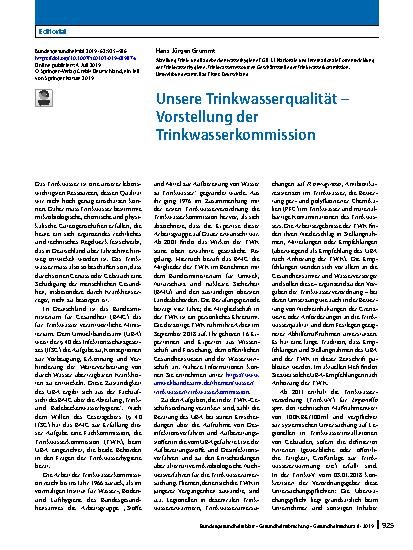 Vorschauseite 1: Unsere Trinkwasserqualität – Vorstellung der Trinkwasserkommission