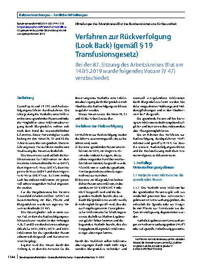 Vorschauseite 1: Verfahren zur Rückverfolgung (Look Back) (gemäß § 19 Transfusionsgesetz)
