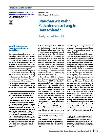 Vorschauseite 1: Brauchen wir mehr Patientenvertretung in Deutschland?