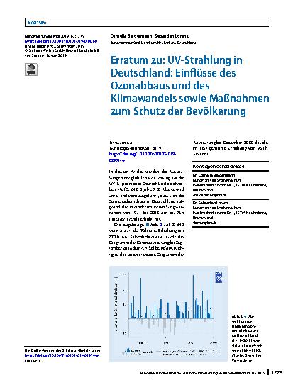 Vorschauseite 1: Erratum zu: UV-Strahlung in Deutschland: Einflüsse des Ozonabbaus und des Klimawandels sowie Maßnahmen zum Schutz der Bevölkerung