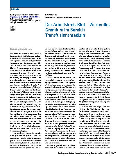 Vorschauseite 1: Der Arbeitskreis Blut – Wertvolles Gremium im Bereich Transfusionsmedizin