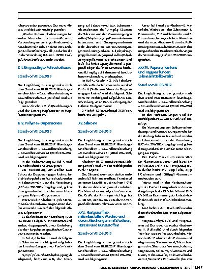 Vorschauseite 2: Gesundheitliche Beurteilung von Materialien und Gegenständen für den Lebensmittelkontakt im Rahmen des Lebensmittelund Futtermittelgesetzbuches