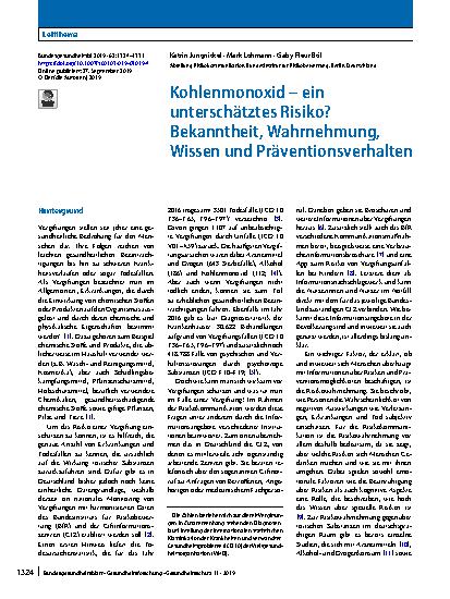 Vorschauseite 1: Kohlenmonoxid – ein unterschätztes Risiko? Bekanntheit, Wahrnehmung, Wissen und Präventionsverhalten