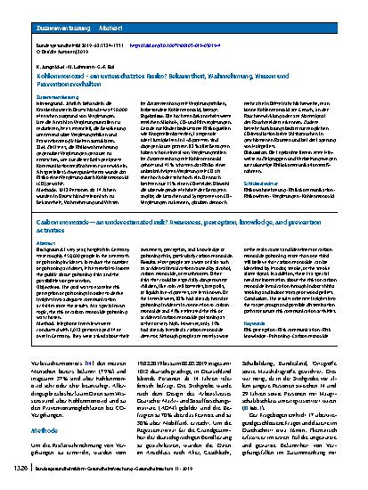 Vorschauseite 3: Kohlenmonoxid – ein unterschätztes Risiko? Bekanntheit, Wahrnehmung, Wissen und Präventionsverhalten