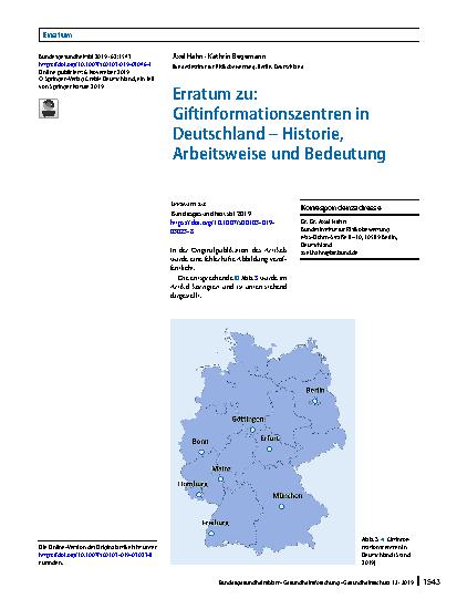 Vorschauseite 1: Erratum zu: Giftinformationszentren in Deutschland – Historie, Arbeitsweise und Bedeutung