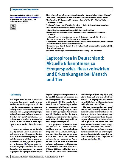 Vorschauseite 1: Leptospirose in Deutschland: Aktuelle Erkenntnisse zu Erregerspezies, Reservoirwirten und Erkrankungen bei Mensch und Tier
