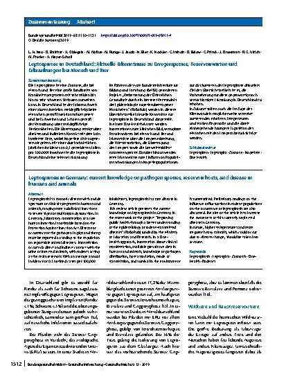 Vorschauseite 3: Leptospirose in Deutschland: Aktuelle Erkenntnisse zu Erregerspezies, Reservoirwirten und Erkrankungen bei Mensch und Tier