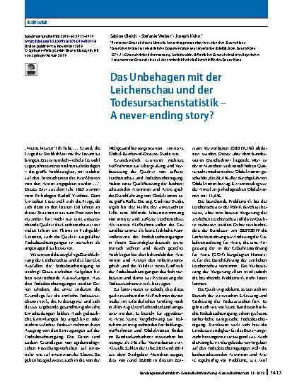 Vorschauseite 1: Das Unbehagen mit der Leichenschau und der Todesursachenstatistik – A never-ending story?