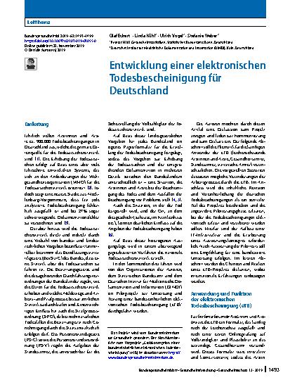 Vorschauseite 1: Entwicklung einer elektronischen Todesbescheinigung für Deutschland