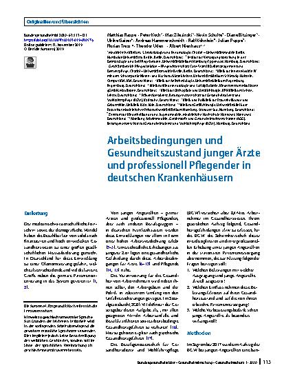 Vorschauseite 1: Arbeitsbedingungen und Gesundheitszustand junger Ärzte und professionell Pflegender in deutschen Krankenhäusern