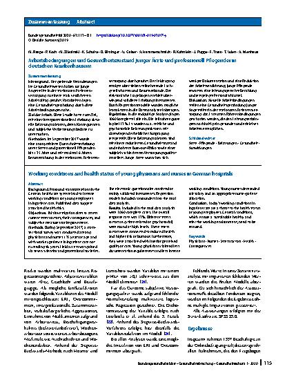 Vorschauseite 3: Arbeitsbedingungen und Gesundheitszustand junger Ärzte und professionell Pflegender in deutschen Krankenhäusern