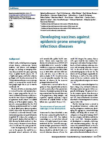 Vorschauseite 1: Developing vaccines against epidemic-prone emerging infectious diseases