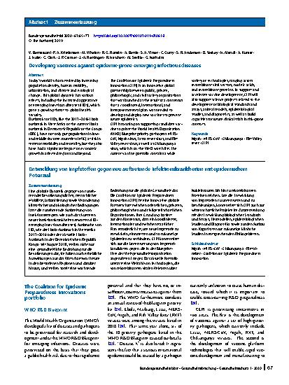 Vorschauseite 3: Developing vaccines against epidemic-prone emerging infectious diseases