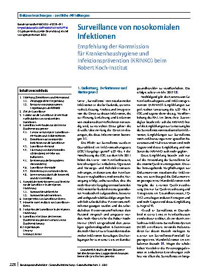 Vorschauseite 1: Surveillance von nosokomialen Infektionen