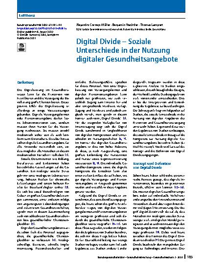 Vorschauseite 1: Digital Divide – Soziale Unterschiede in der Nutzung digitaler Gesundheitsangebote
