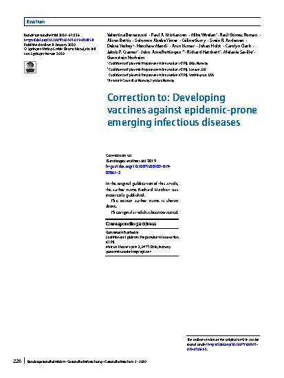 Vorschauseite 1: Correction to: Developing vaccines against epidemic-prone emerging infectious diseases