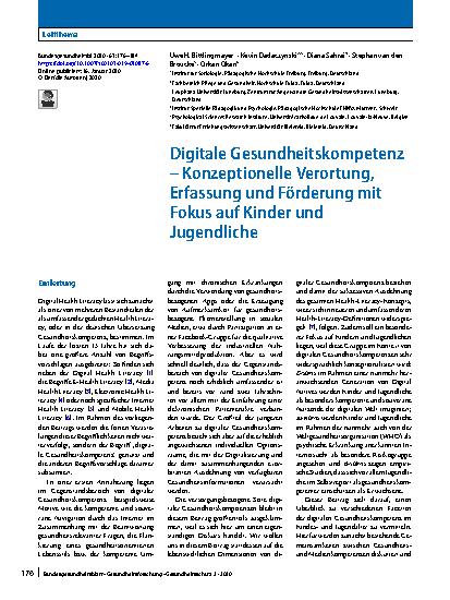 Vorschauseite 1: Digitale Gesundheitskompetenz – Konzeptionelle Verortung, Erfassung und Förderung mit Fokus auf Kinder und Jugendliche