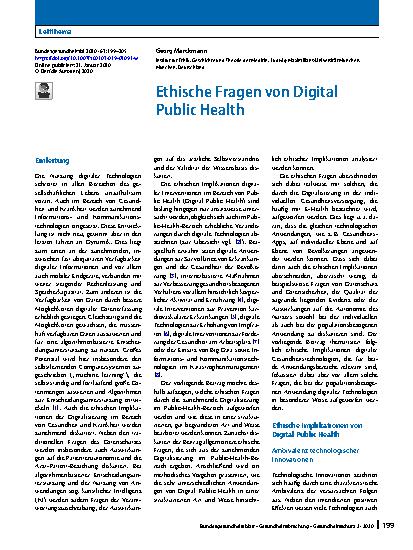Vorschauseite 1: Ethische Fragen von Digital Public Health