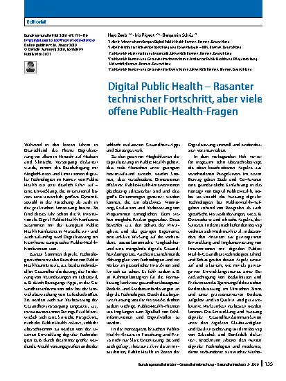 Vorschauseite 1: Digital Public Health – Rasanter technischer Fortschritt, aber viele offene Public-Health-Fragen